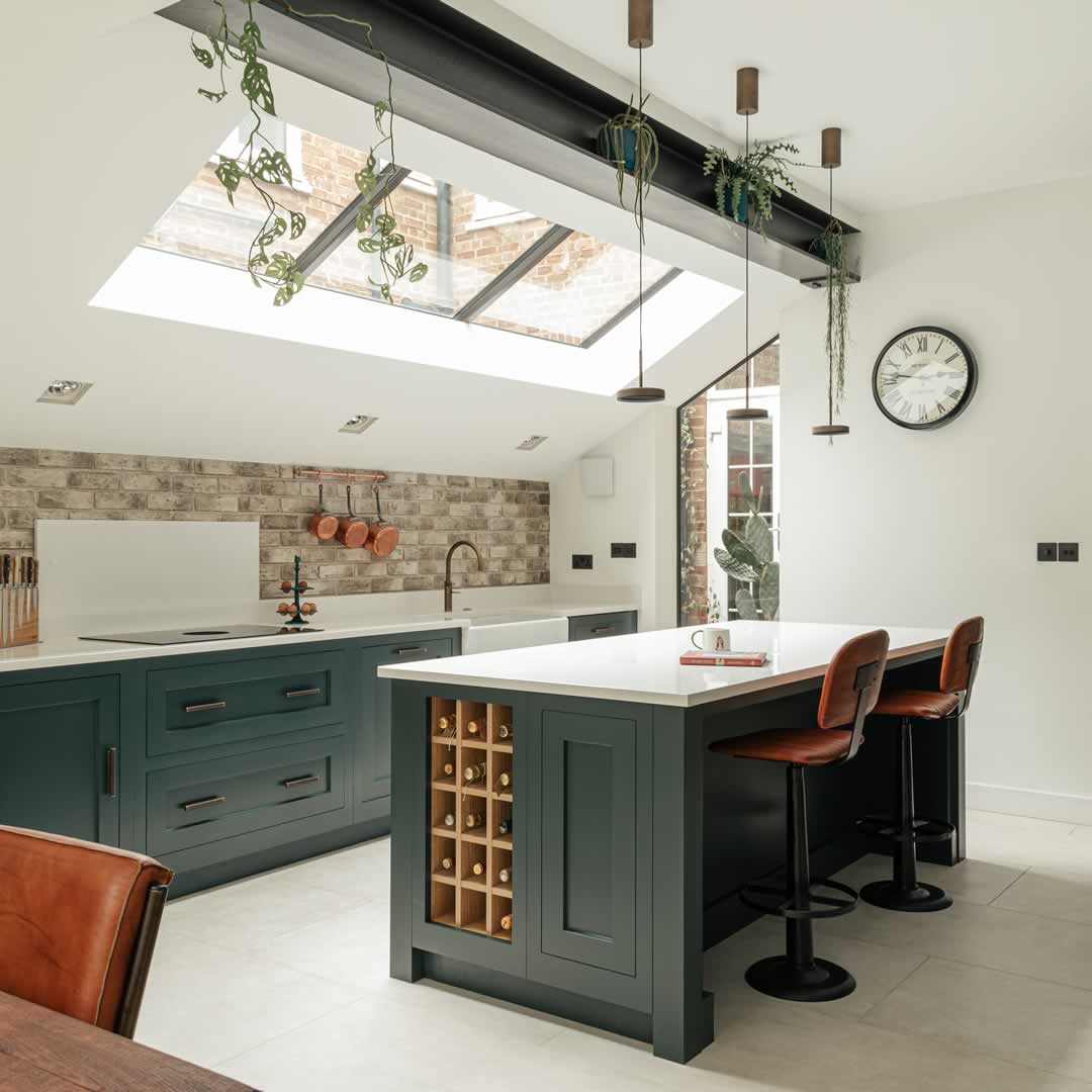 parsons green house new kitchen with Island and new roof-light + exposed beam