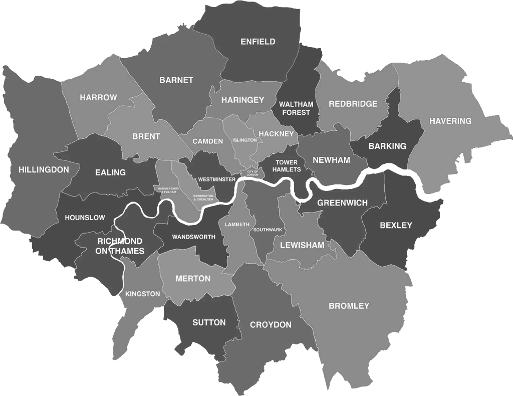 London boroughs map showing areas served